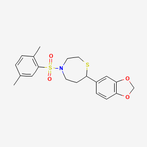 molecular formula C20H23NO4S2 B2792186 7-(Benzo[d][1,3]dioxol-5-yl)-4-((2,5-dimethylphenyl)sulfonyl)-1,4-thiazepane CAS No. 1706002-97-2