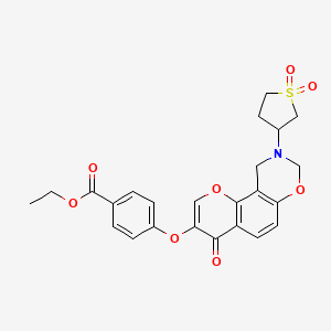 molecular formula C24H23NO8S B2792195 Ethyl 4-((9-(1,1-dioxidotetrahydrothiophen-3-yl)-4-oxo-4,8,9,10-tetrahydrochromeno[8,7-e][1,3]oxazin-3-yl)oxy)benzoate CAS No. 951963-16-9