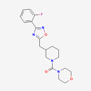 molecular formula C19H23FN4O3 B2792200 (3-((3-(2-Fluorophenyl)-1,2,4-oxadiazol-5-yl)methyl)piperidin-1-yl)(morpholino)methanone CAS No. 1705243-39-5