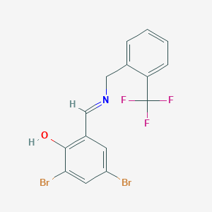 molecular formula C15H10Br2F3NO B2792203 2,4-Dibromo-6-({[2-(trifluoromethyl)benzyl]imino}methyl)benzenol CAS No. 477848-51-4