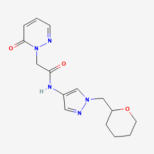 molecular formula C15H19N5O3 B2792207 2-(6-oxopyridazin-1(6H)-yl)-N-(1-((tetrahydro-2H-pyran-2-yl)methyl)-1H-pyrazol-4-yl)acetamide CAS No. 2034557-57-6