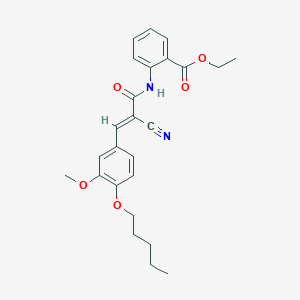 molecular formula C25H28N2O5 B2792223 ethyl 2-[[(E)-2-cyano-3-(3-methoxy-4-pentoxyphenyl)prop-2-enoyl]amino]benzoate CAS No. 379714-51-9