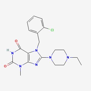 molecular formula C19H23ClN6O2 B2792238 7-[(2-Chlorophenyl)methyl]-8-(4-ethylpiperazin-1-yl)-3-methylpurine-2,6-dione CAS No. 500198-80-1