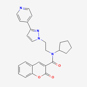molecular formula C25H24N4O3 B2792242 N-cyclopentyl-2-oxo-N-(2-(3-(pyridin-4-yl)-1H-pyrazol-1-yl)ethyl)-2H-chromene-3-carboxamide CAS No. 2034295-90-2