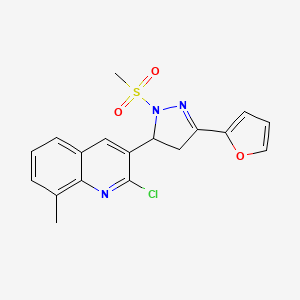 molecular formula C18H16ClN3O3S B2792246 2-chloro-3-[3-(furan-2-yl)-1-methanesulfonyl-4,5-dihydro-1H-pyrazol-5-yl]-8-methylquinoline CAS No. 565193-26-2