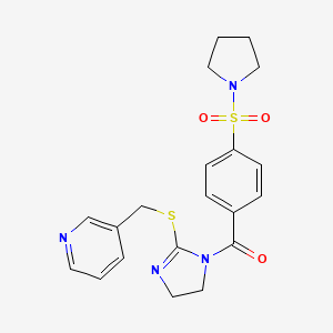 molecular formula C20H22N4O3S2 B2792263 [2-(Pyridin-3-ylmethylsulfanyl)-4,5-dihydroimidazol-1-yl]-(4-pyrrolidin-1-ylsulfonylphenyl)methanone CAS No. 851807-86-8