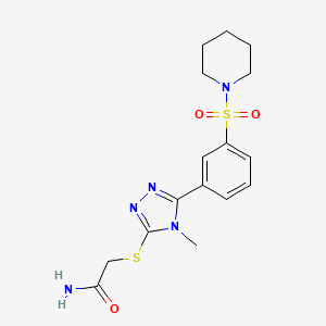 molecular formula C16H21N5O3S2 B2792278 2-{4-Methyl-5-[3-(piperidylsulfonyl)phenyl]-1,2,4-triazol-3-ylthio}acetamide CAS No. 941244-19-5