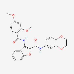 molecular formula C26H22N2O7 B2792284 N-(2,3-dihydrobenzo[b][1,4]dioxin-6-yl)-3-(2,4-dimethoxybenzamido)benzofuran-2-carboxamide CAS No. 872613-27-9
