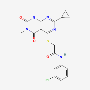 molecular formula C19H18ClN5O3S B2792286 N-(3-chlorophenyl)-2-((2-cyclopropyl-6,8-dimethyl-5,7-dioxo-5,6,7,8-tetrahydropyrimido[4,5-d]pyrimidin-4-yl)thio)acetamide CAS No. 906225-56-7