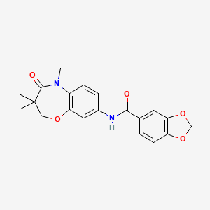 molecular formula C20H20N2O5 B2792293 N-(3,3,5-trimethyl-4-oxo-2,3,4,5-tetrahydrobenzo[b][1,4]oxazepin-8-yl)benzo[d][1,3]dioxole-5-carboxamide CAS No. 921868-10-2