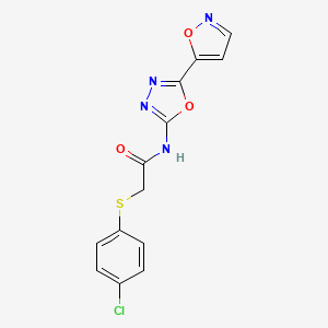 molecular formula C13H9ClN4O3S B2792303 2-((4-chlorophenyl)thio)-N-(5-(isoxazol-5-yl)-1,3,4-oxadiazol-2-yl)acetamide CAS No. 952822-33-2