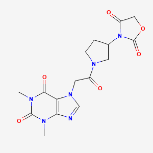 molecular formula C16H18N6O6 B2792316 3-(1-(2-(1,3-dimethyl-2,6-dioxo-2,3-dihydro-1H-purin-7(6H)-yl)acetyl)pyrrolidin-3-yl)oxazolidine-2,4-dione CAS No. 2034297-86-2