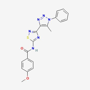 molecular formula C19H16N6O2S B2792317 4-methoxy-N-[3-(5-methyl-1-phenyl-1H-1,2,3-triazol-4-yl)-1,2,4-thiadiazol-5-yl]benzamide CAS No. 895110-47-1
