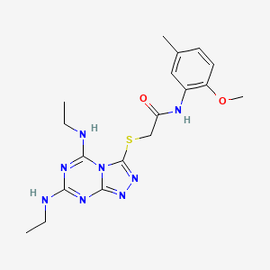 molecular formula C18H24N8O2S B2792327 2-((5,7-bis(ethylamino)-[1,2,4]triazolo[4,3-a][1,3,5]triazin-3-yl)thio)-N-(2-methoxy-5-methylphenyl)acetamide CAS No. 898443-62-4