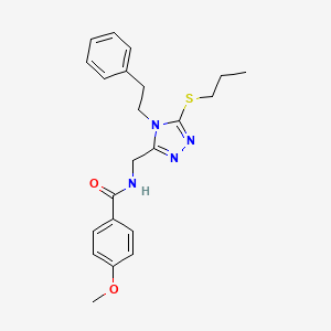 molecular formula C22H26N4O2S B2792338 4-methoxy-N-((4-phenethyl-5-(propylthio)-4H-1,2,4-triazol-3-yl)methyl)benzamide CAS No. 476447-97-9
