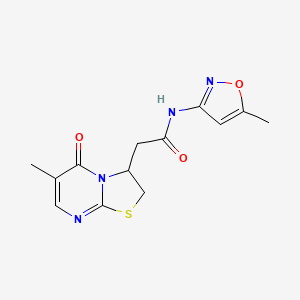 molecular formula C13H14N4O3S B2792369 2-(6-methyl-5-oxo-3,5-dihydro-2H-thiazolo[3,2-a]pyrimidin-3-yl)-N-(5-methylisoxazol-3-yl)acetamide CAS No. 953207-65-3