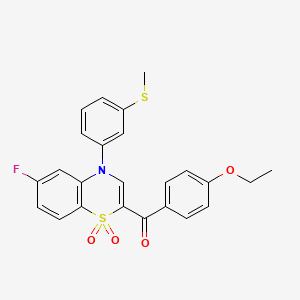 molecular formula C24H20FNO4S2 B2792403 (4-ethoxyphenyl){6-fluoro-4-[3-(methylthio)phenyl]-1,1-dioxido-4H-1,4-benzothiazin-2-yl}methanone CAS No. 1114872-50-2