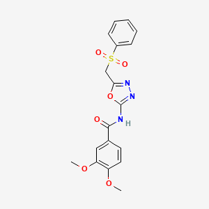 molecular formula C18H17N3O6S B2792425 3,4-dimethoxy-N-(5-((phenylsulfonyl)methyl)-1,3,4-oxadiazol-2-yl)benzamide CAS No. 922450-80-4