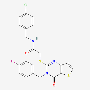 molecular formula C22H17ClFN3O2S2 B2792432 N-(4-chlorobenzyl)-2-{[3-(4-fluorobenzyl)-4-oxo-3,4-dihydrothieno[3,2-d]pyrimidin-2-yl]sulfanyl}acetamide CAS No. 894243-30-2