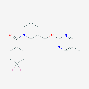 molecular formula C18H25F2N3O2 B2792434 (4,4-Difluorocyclohexyl)-[3-[(5-methylpyrimidin-2-yl)oxymethyl]piperidin-1-yl]methanone CAS No. 2379971-76-1