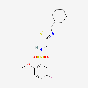 molecular formula C17H21FN2O3S2 B2792436 N-((4-cyclohexylthiazol-2-yl)methyl)-5-fluoro-2-methoxybenzenesulfonamide CAS No. 2034240-44-1