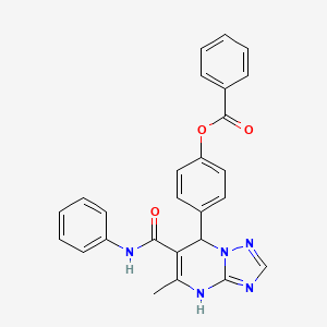 molecular formula C26H21N5O3 B2792438 4-(5-Methyl-6-(phenylcarbamoyl)-4,7-dihydro-[1,2,4]triazolo[1,5-a]pyrimidin-7-yl)phenyl benzoate CAS No. 385399-73-5