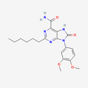 molecular formula C20H25N5O4 B2792442 9-(3,4-dimethoxyphenyl)-2-hexyl-8-oxo-8,9-dihydro-7H-purine-6-carboxamide CAS No. 899741-73-2