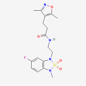 molecular formula C17H21FN4O4S B2792443 3-(3,5-dimethylisoxazol-4-yl)-N-(2-(6-fluoro-3-methyl-2,2-dioxidobenzo[c][1,2,5]thiadiazol-1(3H)-yl)ethyl)propanamide CAS No. 2034334-83-1