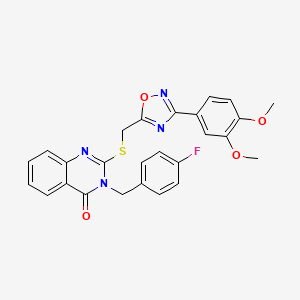 molecular formula C26H21FN4O4S B2792446 2-(((3-(3,4-dimethoxyphenyl)-1,2,4-oxadiazol-5-yl)methyl)thio)-3-(4-fluorobenzyl)quinazolin-4(3H)-one CAS No. 2034461-47-5
