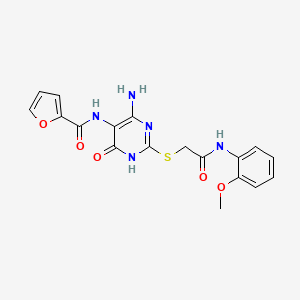 molecular formula C18H17N5O5S B2792453 N-(4-amino-2-((2-((2-methoxyphenyl)amino)-2-oxoethyl)thio)-6-oxo-1,6-dihydropyrimidin-5-yl)furan-2-carboxamide CAS No. 868226-24-8