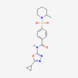 molecular formula C18H22N4O4S B2792469 N-(5-cyclopropyl-1,3,4-oxadiazol-2-yl)-4-((2-methylpiperidin-1-yl)sulfonyl)benzamide CAS No. 850935-88-5