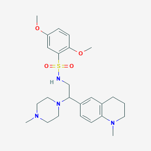 molecular formula C25H36N4O4S B2792477 2,5-dimethoxy-N-(2-(1-methyl-1,2,3,4-tetrahydroquinolin-6-yl)-2-(4-methylpiperazin-1-yl)ethyl)benzenesulfonamide CAS No. 946266-20-2