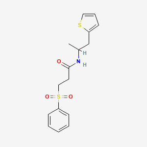 molecular formula C16H19NO3S2 B2792500 3-(phenylsulfonyl)-N-(1-(thiophen-2-yl)propan-2-yl)propanamide CAS No. 1211296-88-6