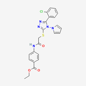 molecular formula C23H20ClN5O3S B2792504 ethyl 4-[({[5-(2-chlorophenyl)-4-(1H-pyrrol-1-yl)-4H-1,2,4-triazol-3-yl]sulfanyl}acetyl)amino]benzoate CAS No. 886929-87-9