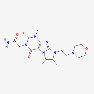 molecular formula C18H25N7O4 B2792509 2-(1,6,7-trimethyl-8-(2-morpholinoethyl)-2,4-dioxo-1H-imidazo[2,1-f]purin-3(2H,4H,8H)-yl)acetamide CAS No. 938869-46-6