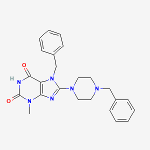 molecular formula C24H26N6O2 B2792513 7-benzyl-8-(4-benzylpiperazin-1-yl)-3-methyl-1H-purine-2,6(3H,7H)-dione CAS No. 378216-52-5