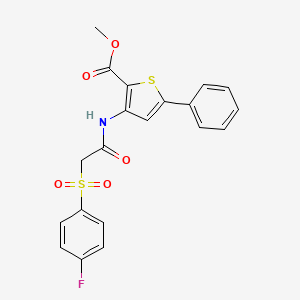 molecular formula C20H16FNO5S2 B2792529 Methyl 3-(2-((4-fluorophenyl)sulfonyl)acetamido)-5-phenylthiophene-2-carboxylate CAS No. 895475-51-1