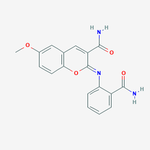 molecular formula C18H15N3O4 B2792530 2-(2-Carbamoylphenyl)imino-6-methoxychromene-3-carboxamide CAS No. 312703-55-2