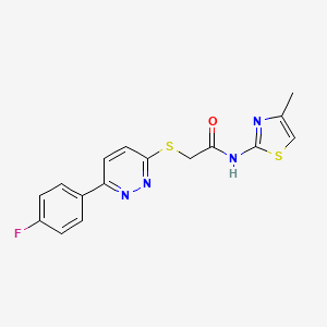molecular formula C16H13FN4OS2 B2792536 2-((6-(4-fluorophenyl)pyridazin-3-yl)thio)-N-(4-methylthiazol-2-yl)acetamide CAS No. 893985-58-5