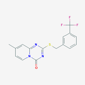 molecular formula C16H12F3N3OS B2792539 8-Methyl-2-((3-(trifluoromethyl)benzyl)sulfanyl)-4H-pyrido[1,2-a](1,3,5)triazin-4-one CAS No. 306978-68-7