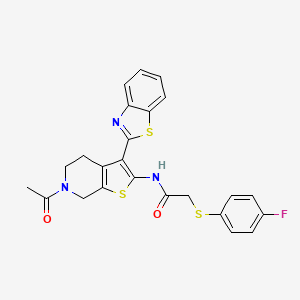 molecular formula C24H20FN3O2S3 B2792540 N-(6-acetyl-3-(benzo[d]thiazol-2-yl)-4,5,6,7-tetrahydrothieno[2,3-c]pyridin-2-yl)-2-((4-fluorophenyl)thio)acetamide CAS No. 896346-68-2
