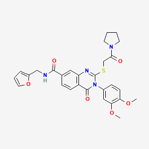 molecular formula C28H28N4O6S B2792542 3-(3,4-dimethoxyphenyl)-N-(furan-2-ylmethyl)-4-oxo-2-(2-oxo-2-pyrrolidin-1-ylethyl)sulfanylquinazoline-7-carboxamide CAS No. 450372-00-6