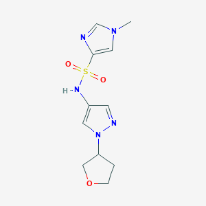 molecular formula C11H15N5O3S B2792546 1-methyl-N-(1-(tetrahydrofuran-3-yl)-1H-pyrazol-4-yl)-1H-imidazole-4-sulfonamide CAS No. 1797090-93-7