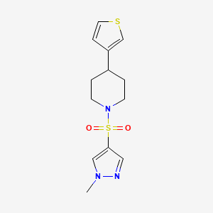 molecular formula C13H17N3O2S2 B2792548 1-((1-methyl-1H-pyrazol-4-yl)sulfonyl)-4-(thiophen-3-yl)piperidine CAS No. 1797618-08-6