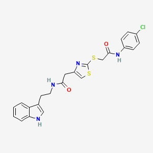 molecular formula C23H21ClN4O2S2 B2792550 N-(2-(1H-indol-3-yl)ethyl)-2-(2-((2-((4-chlorophenyl)amino)-2-oxoethyl)thio)thiazol-4-yl)acetamide CAS No. 953955-54-9