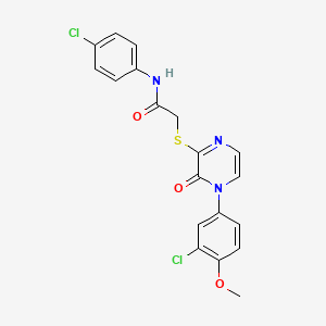 molecular formula C19H15Cl2N3O3S B2792552 2-((4-(3-chloro-4-methoxyphenyl)-3-oxo-3,4-dihydropyrazin-2-yl)thio)-N-(4-chlorophenyl)acetamide CAS No. 899987-95-2