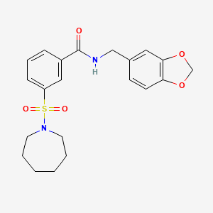 molecular formula C21H24N2O5S B2792561 3-(azepan-1-ylsulfonyl)-N-(1,3-benzodioxol-5-ylmethyl)benzamide CAS No. 690246-72-1