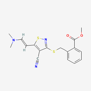 molecular formula C17H17N3O2S2 B2792567 Methyl 2-[({4-cyano-5-[2-(dimethylamino)vinyl]-3-isothiazolyl}sulfanyl)methyl]benzenecarboxylate CAS No. 338778-45-3