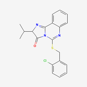 molecular formula C20H18ClN3OS B2792569 5-[(2-chlorobenzyl)thio]-2-isopropylimidazo[1,2-c]quinazolin-3(2H)-one CAS No. 958582-19-9