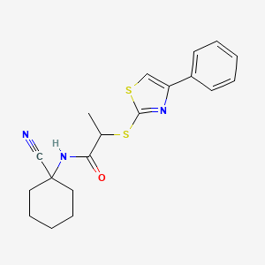 molecular formula C19H21N3OS2 B2792585 N-(1-cyanocyclohexyl)-2-[(4-phenyl-1,3-thiazol-2-yl)sulfanyl]propanamide CAS No. 851280-41-6